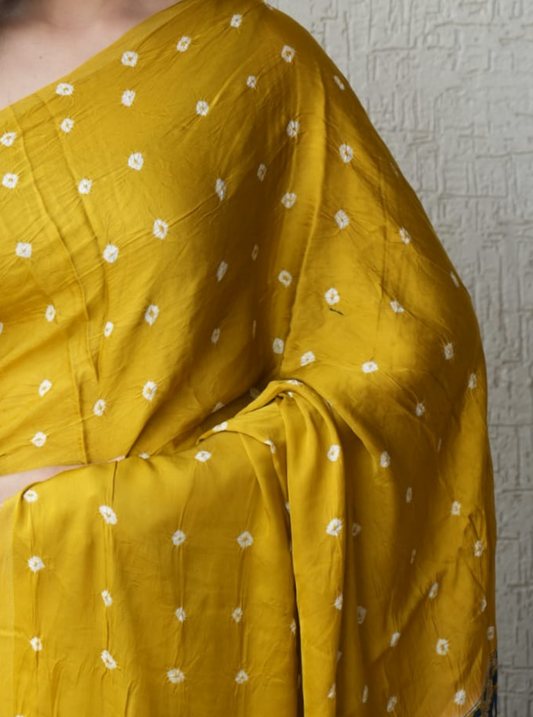 Elegant Mustard Modal Silk Saree with Classic Dot Motifs