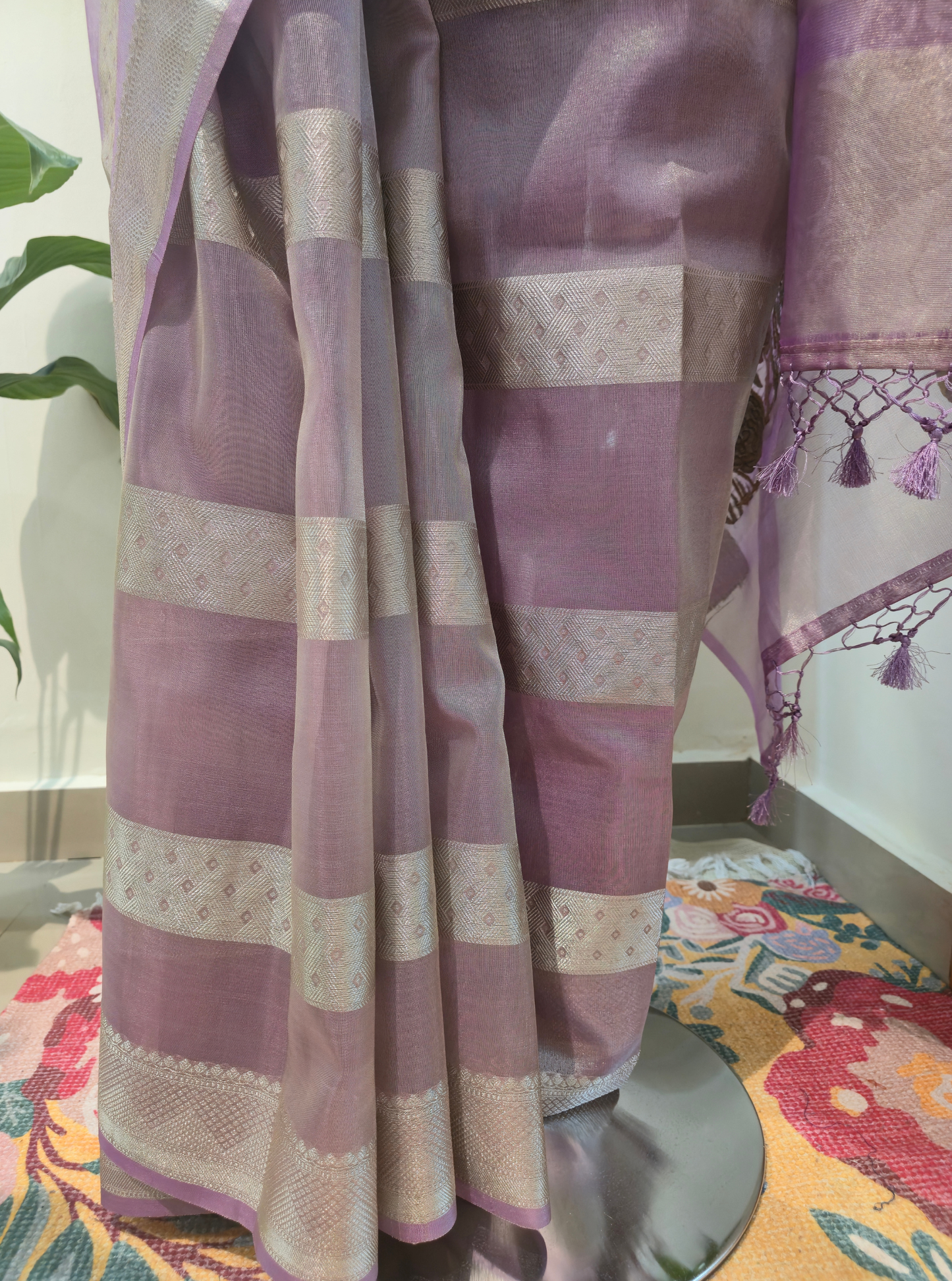 Pastel Pink Tissue Kora Silk Saree with Elegant Zari Border