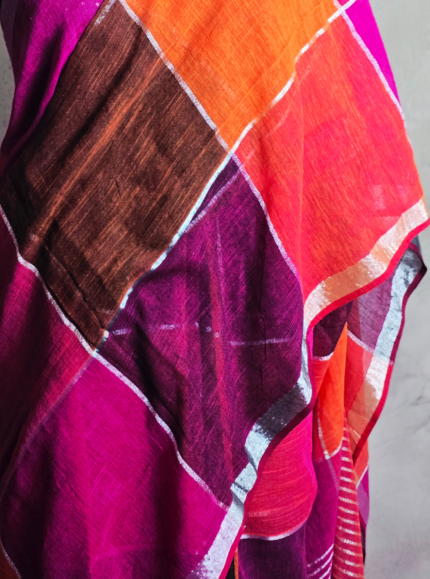 Vibrant Multicolor Linen Cotton Saree with Contemporary Checks
