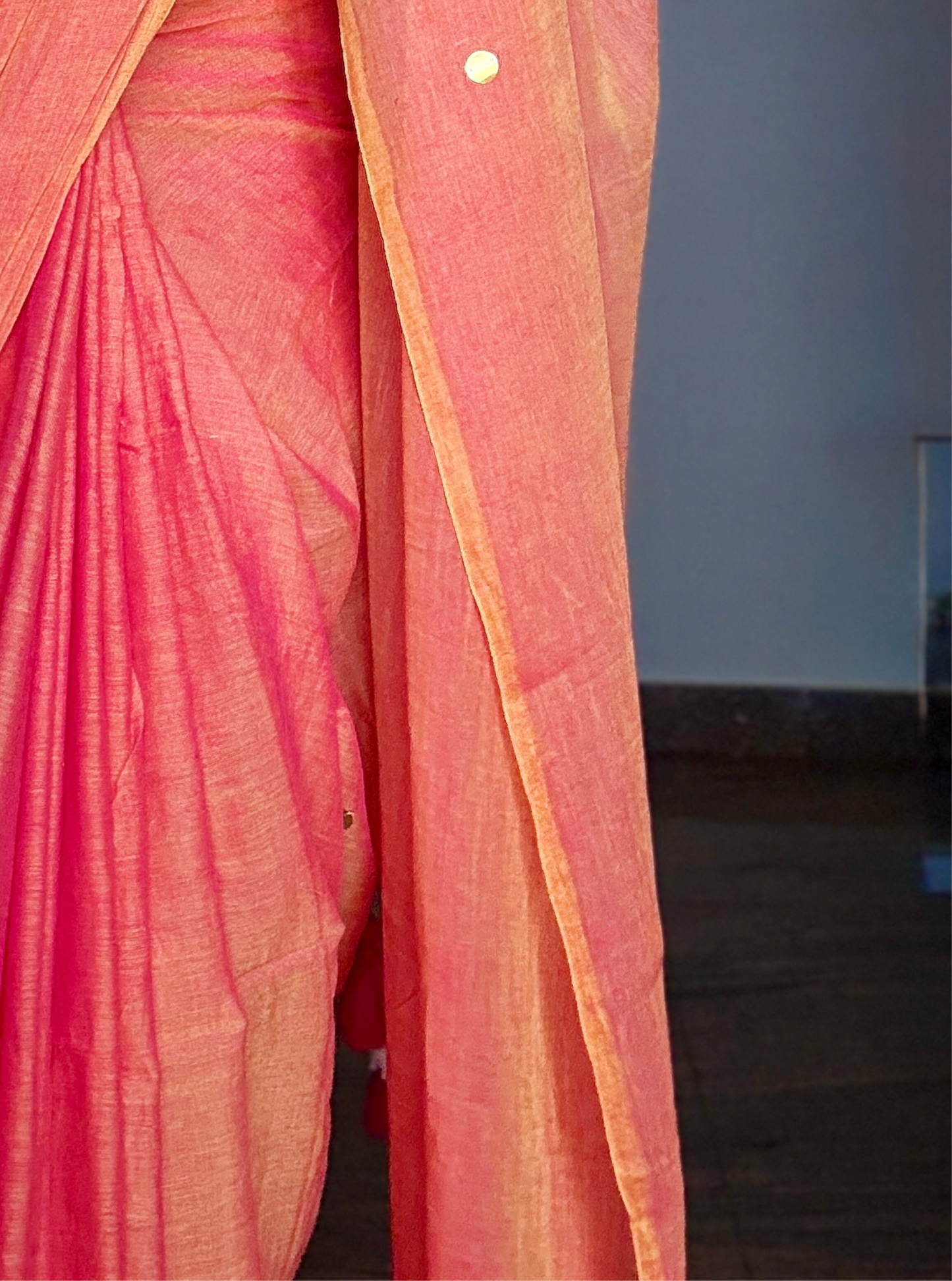 Sunset Coral Mul Cotton Saree with Tassel Pallu