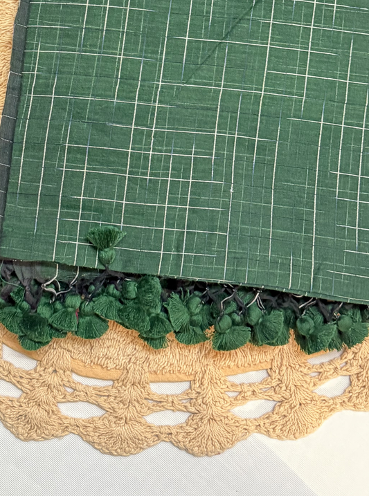 Forest Green Mul Cotton Saree with Subtle Grid Design