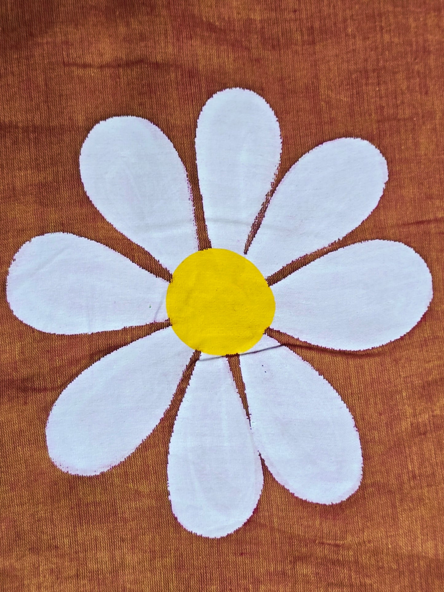 Caramel Brown Hand Painted White Daisy Mul Cotton Saree with Mustard & White Tassels
