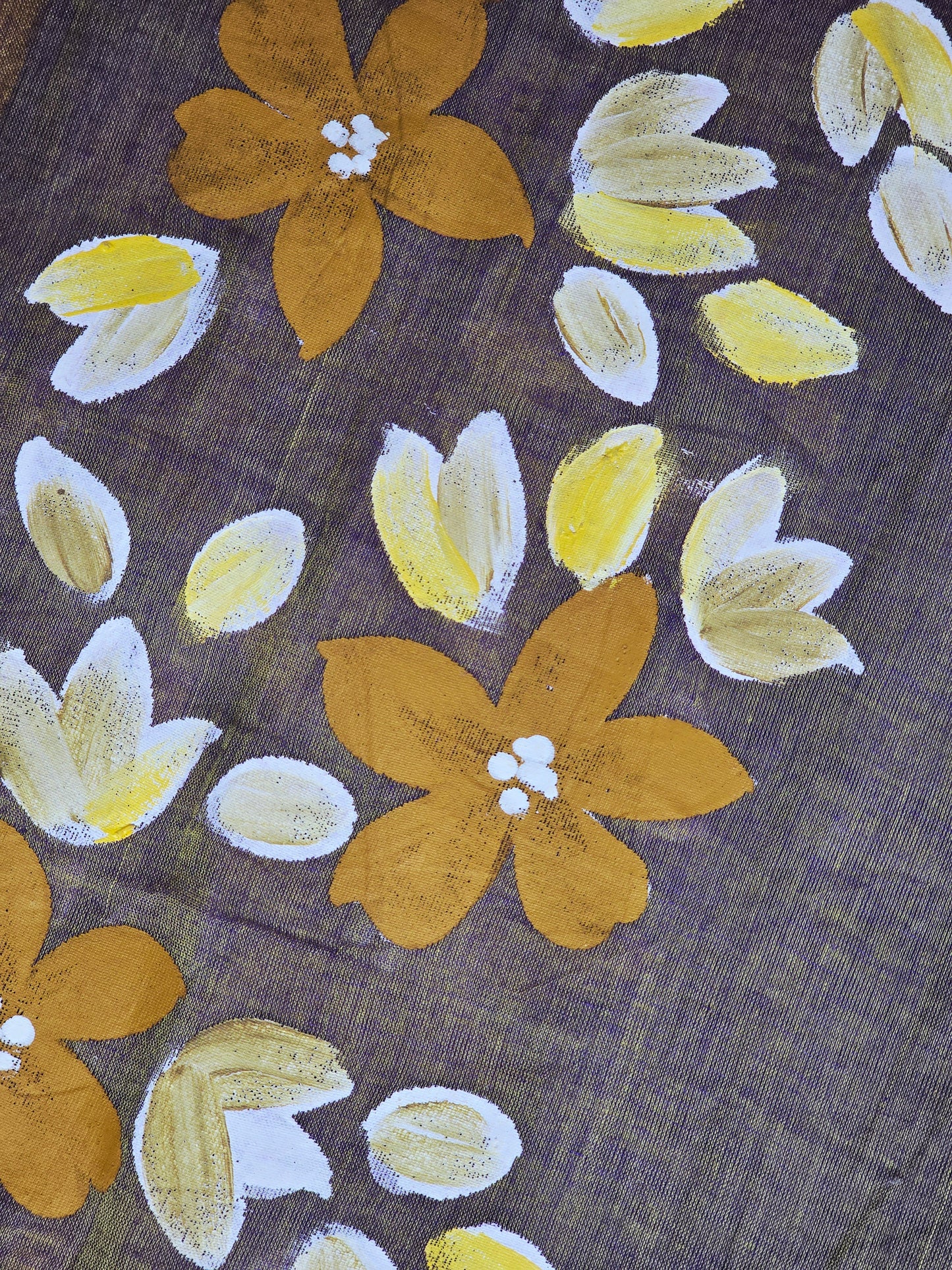 Taupe & Mustard Hand Painted Floral Mul Cotton Saree with Yellow & Royal Blue Tassels