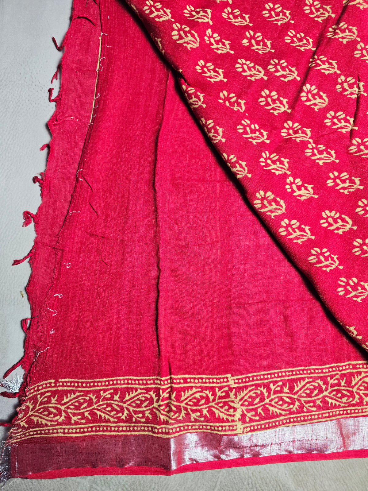 Maroon Heritage Bloom Linen Cotton Saree with Golden Floral Buti