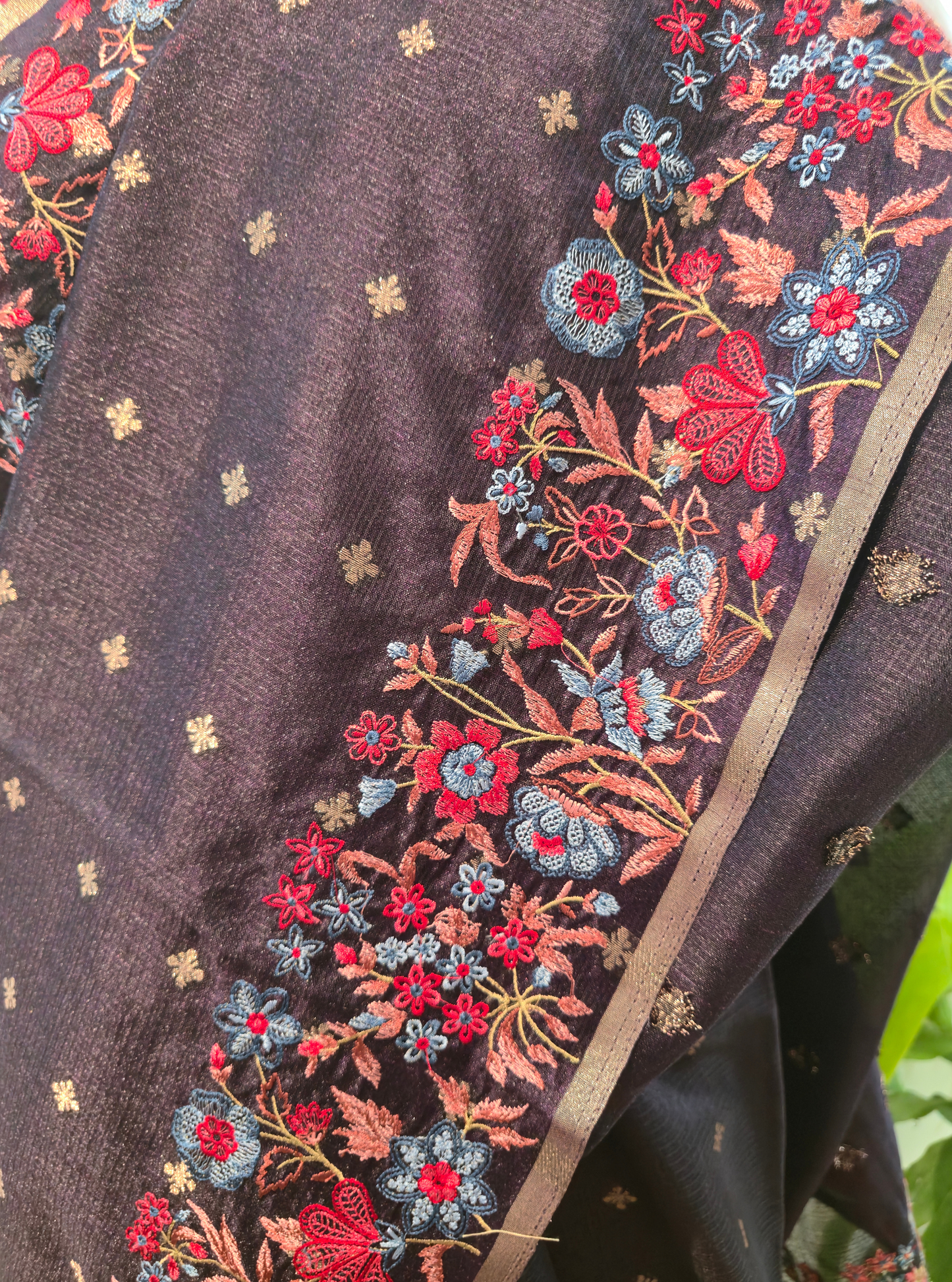 Elegant Deep Purple Designer Silk Saree with Floral Embroidery Border