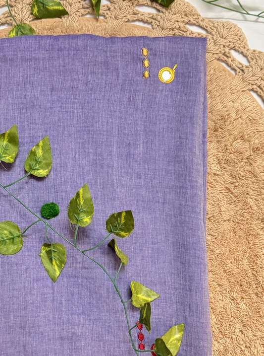 Lavender Mul Cotton Saree with Red & Green Tassels