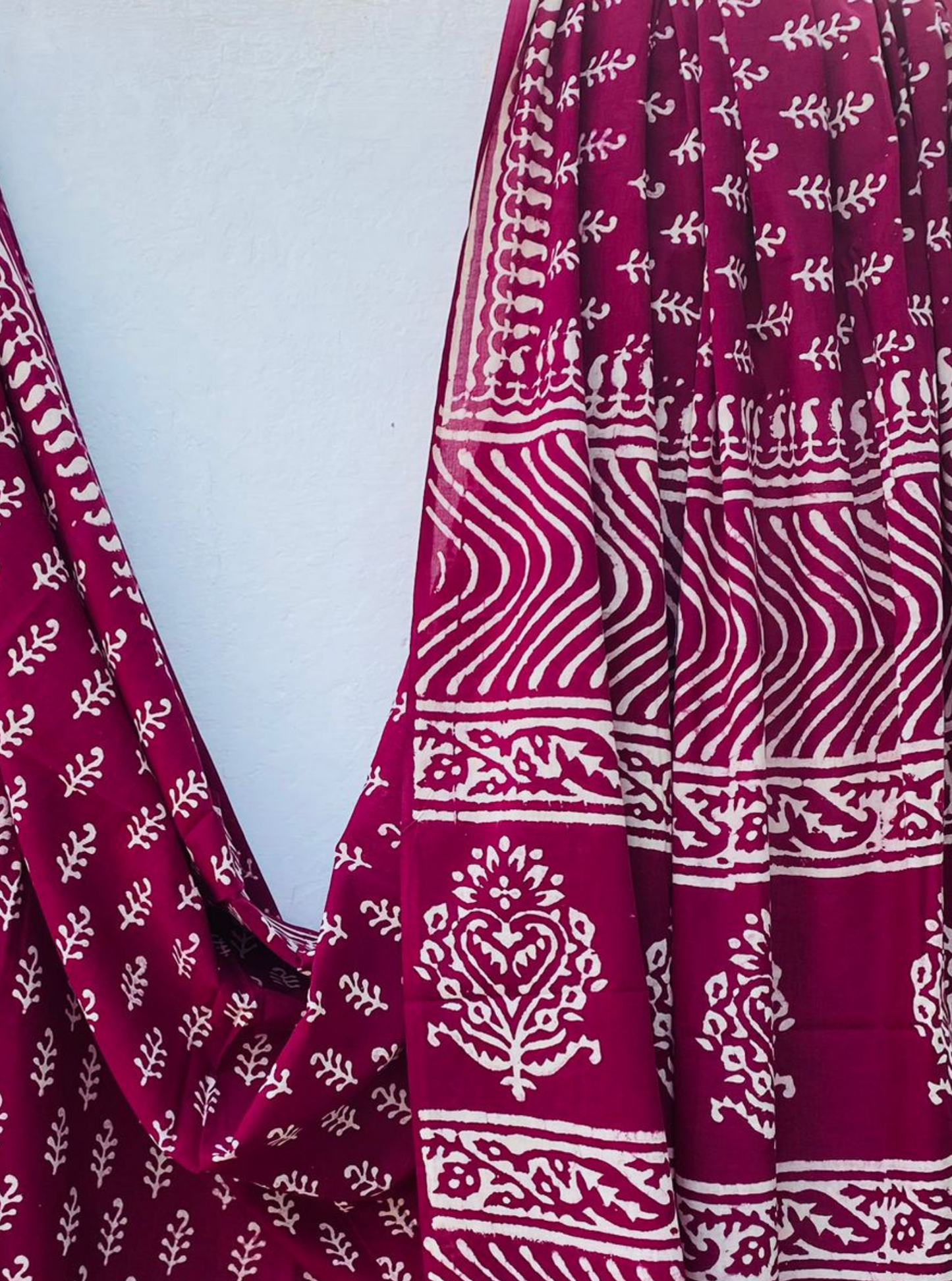 Rani Pink Bagru Handblock Printed Cotton Saree