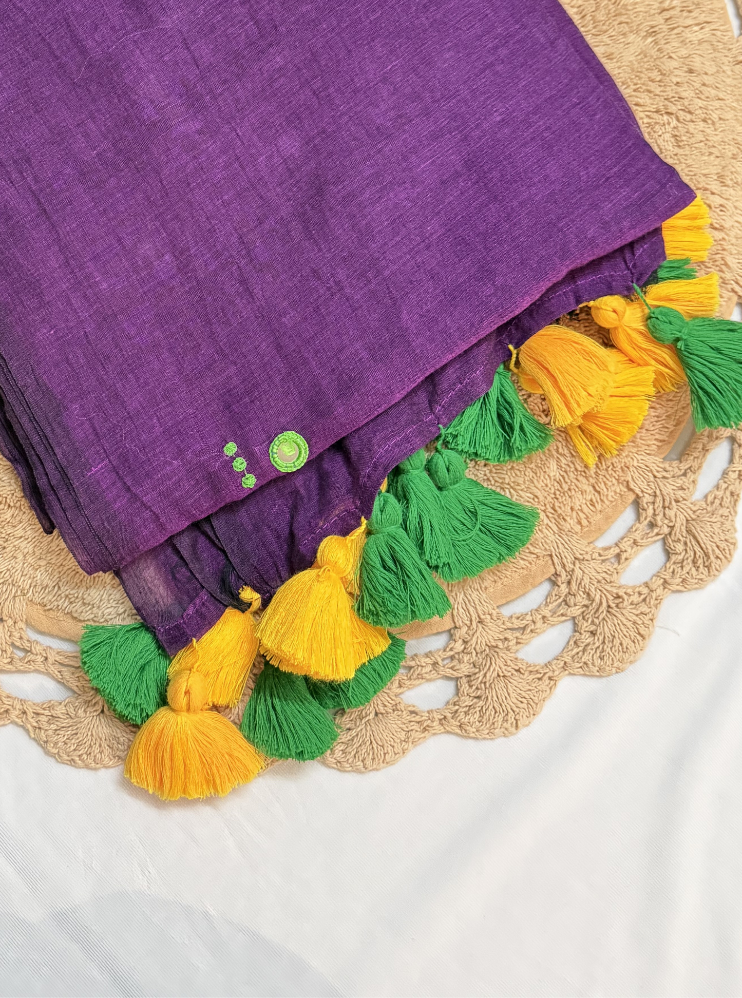 Classic Violet Mul Cotton Saree with Contrast Tassel Pallu