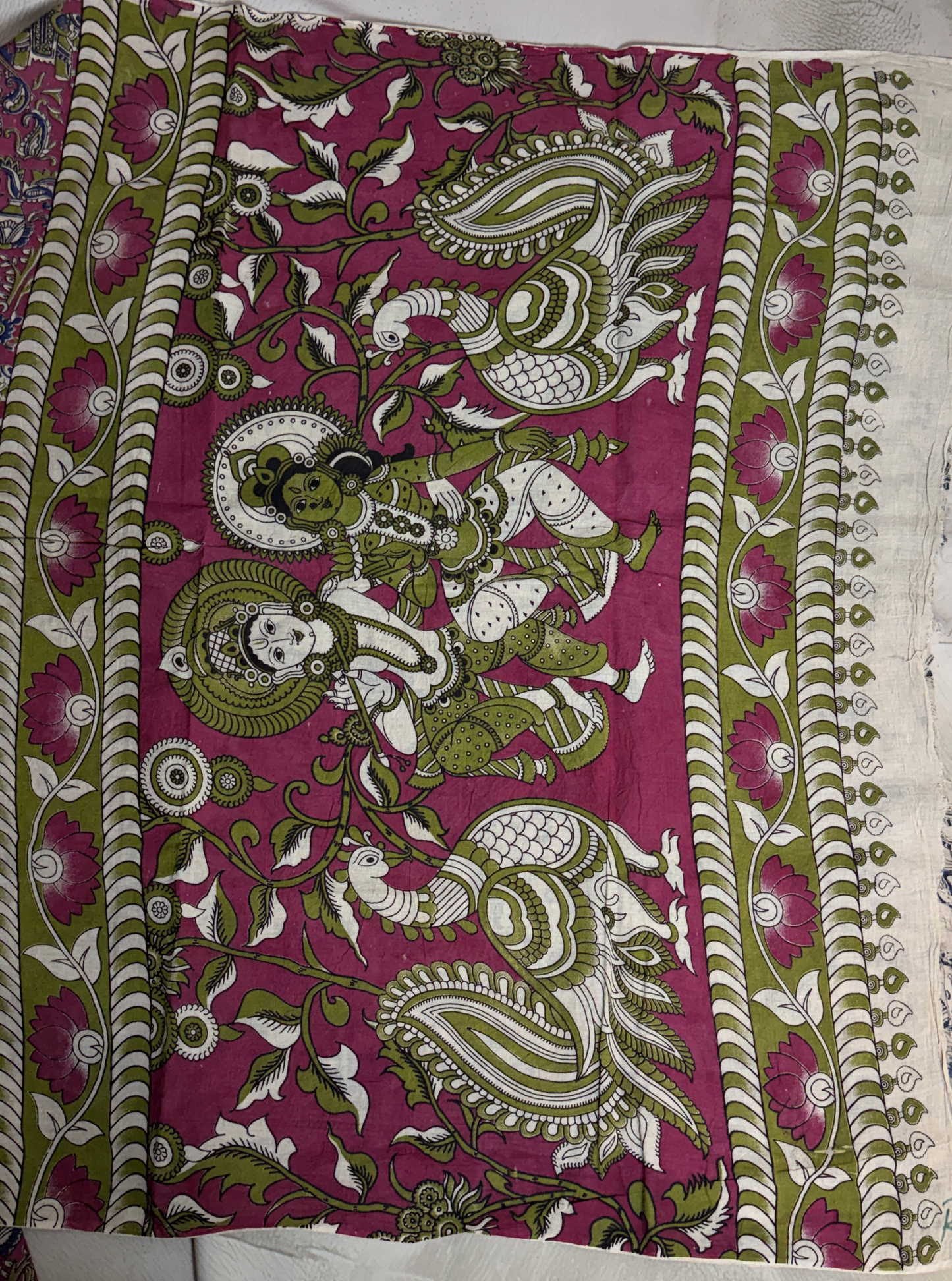 Rose Pink Cotton Kalamkari Saree with Mythological Motifs & Ethnic Border