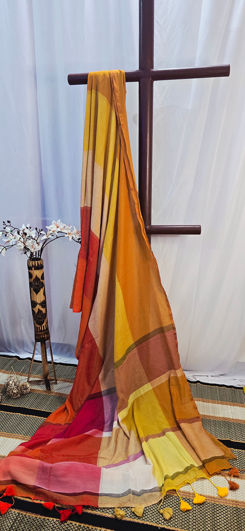 Elegant Rust Orange Mul Cotton Saree with Multicolor Detailing for Festive & Daily Wear