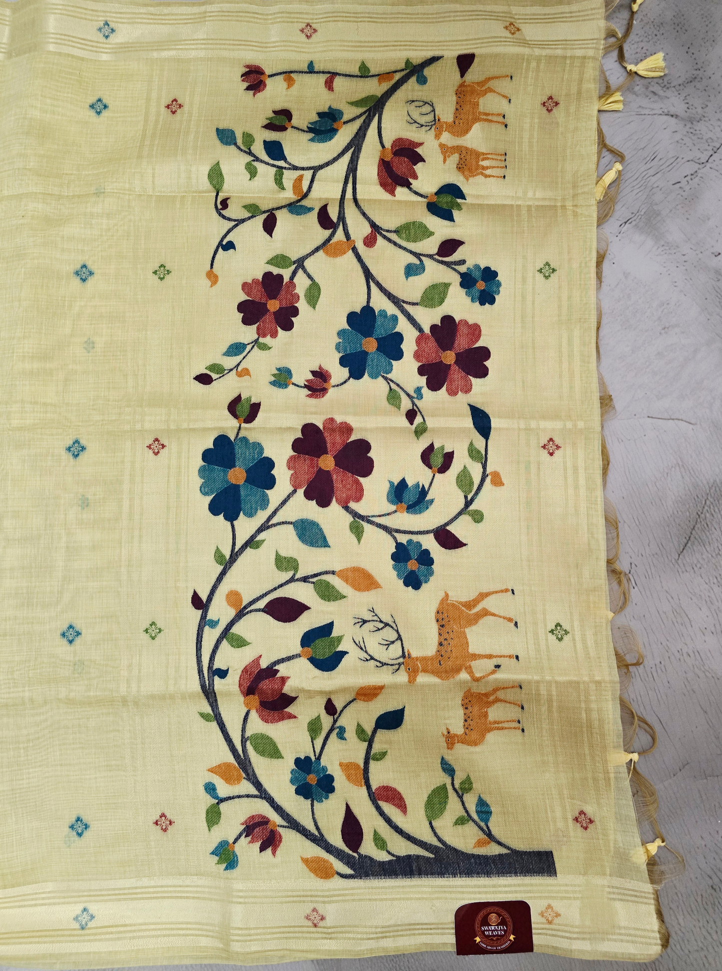 Pastel Yellow Cotton Designer Saree with Subtle Butta & Elegant Border