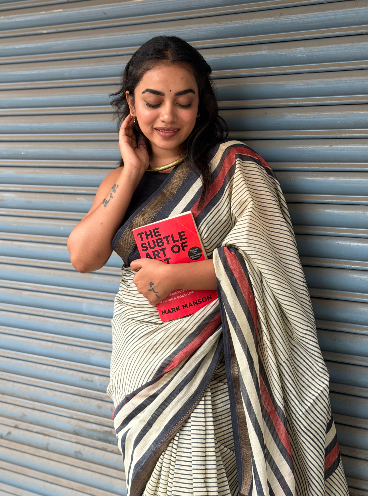 Classic Maheshwari Silk Saree with Contemporary Stripe Border