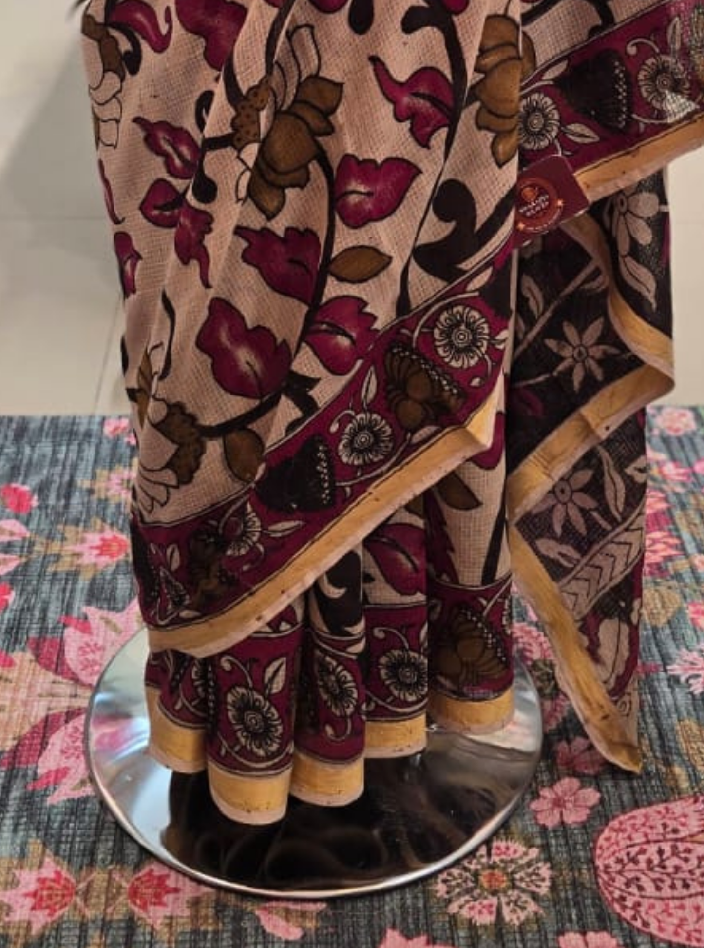 Beige Kota Cotton Saree with Kalamkari Screen Print