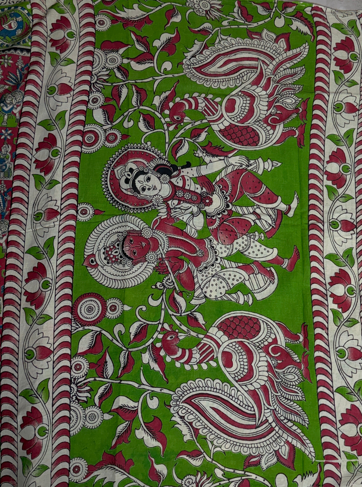 Rani Pink Cotton Kalamkari Saree with Traditional Figurative Prints