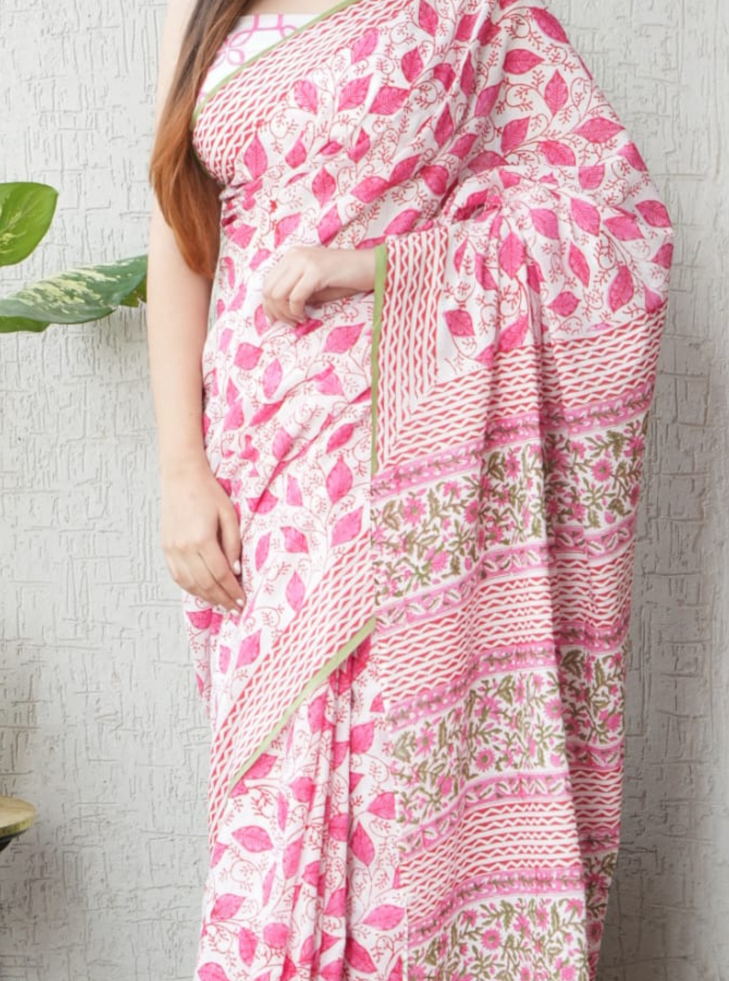 Graceful Pink Floral Cotton Saree with Traditional Printed Border