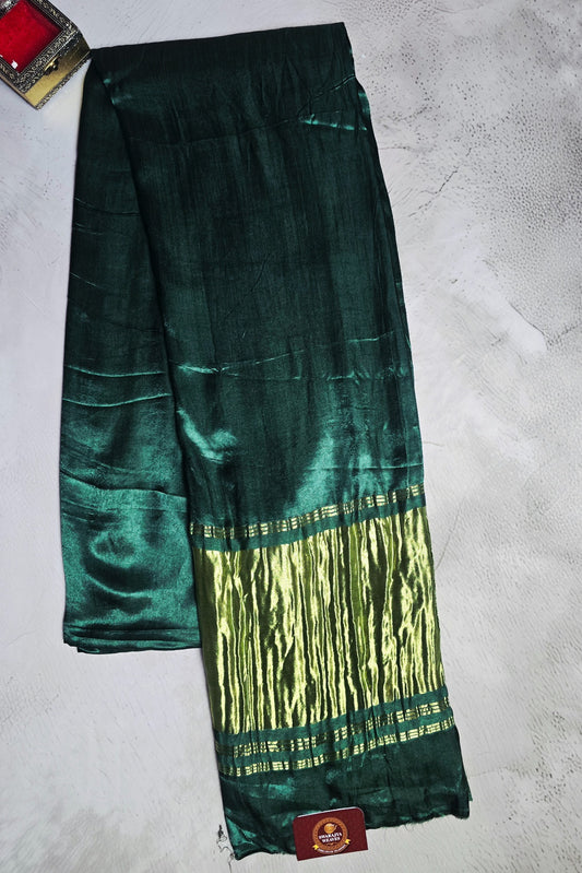 Deep wine red Modal Silk saree with antique gold zari border and pallu