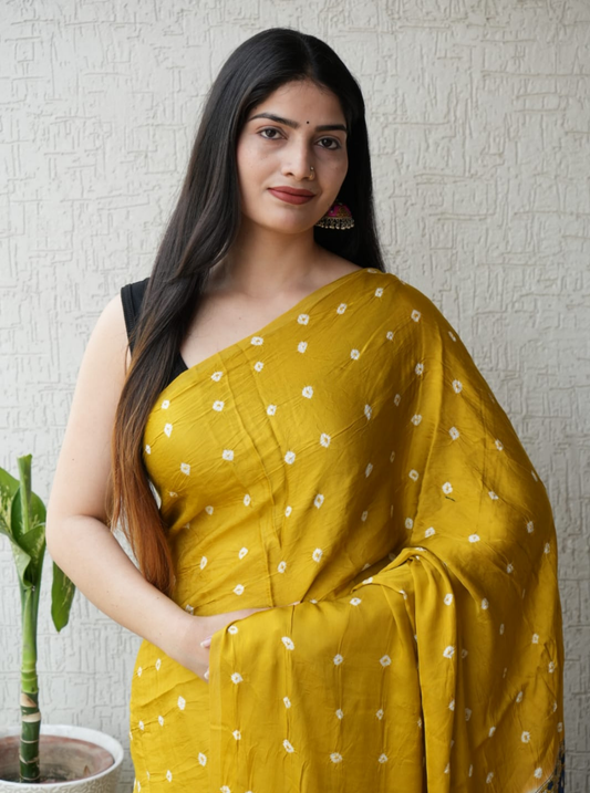 Elegant Mustard Modal Silk Saree with Classic Dot Motifs