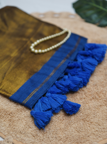 Royal Blue Mul Cotton Saree with Rich Gold Pallu & Tassels