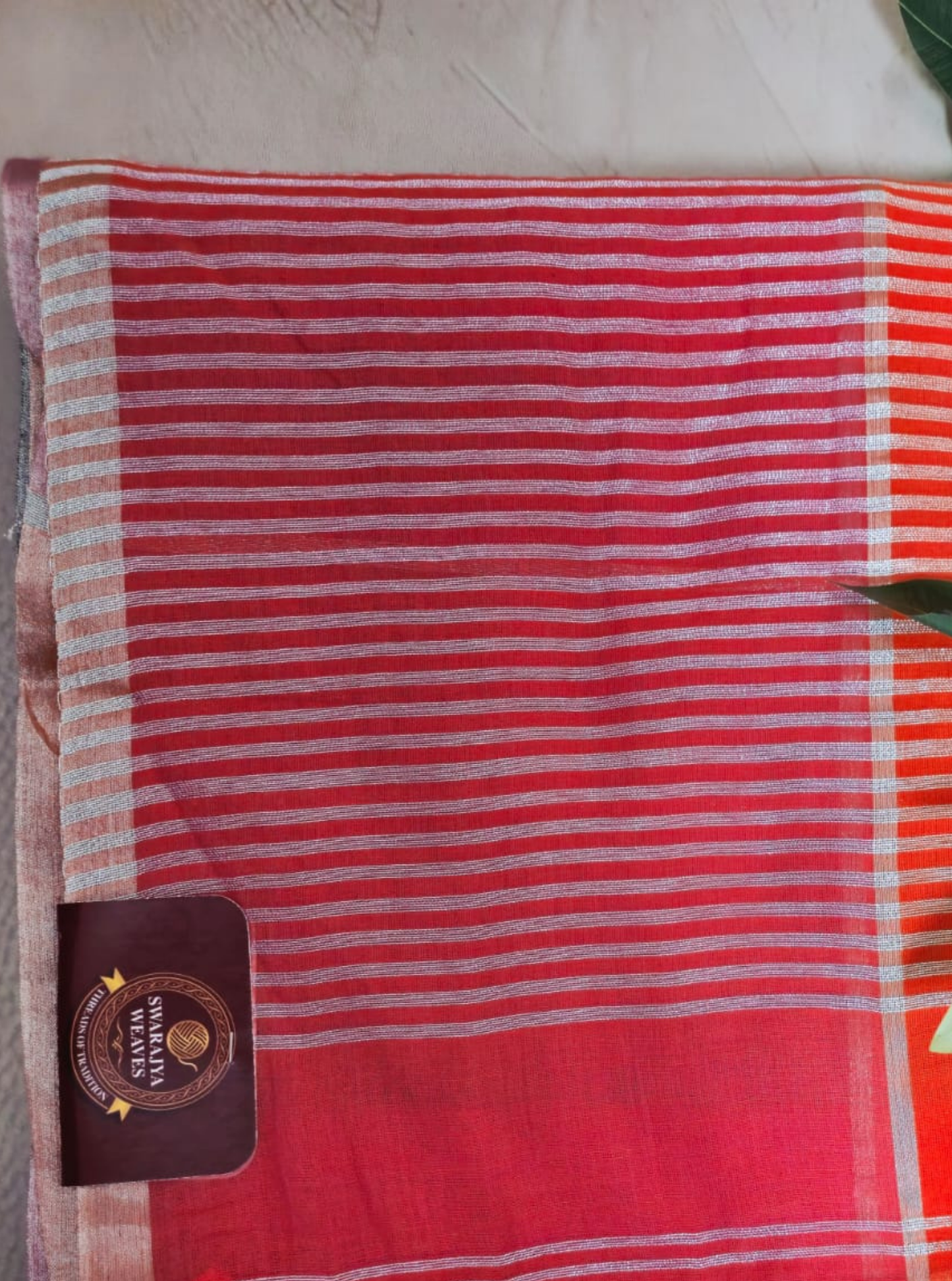 Sunset Coral Striped Mul Cotton Saree with Multicolor Tassels