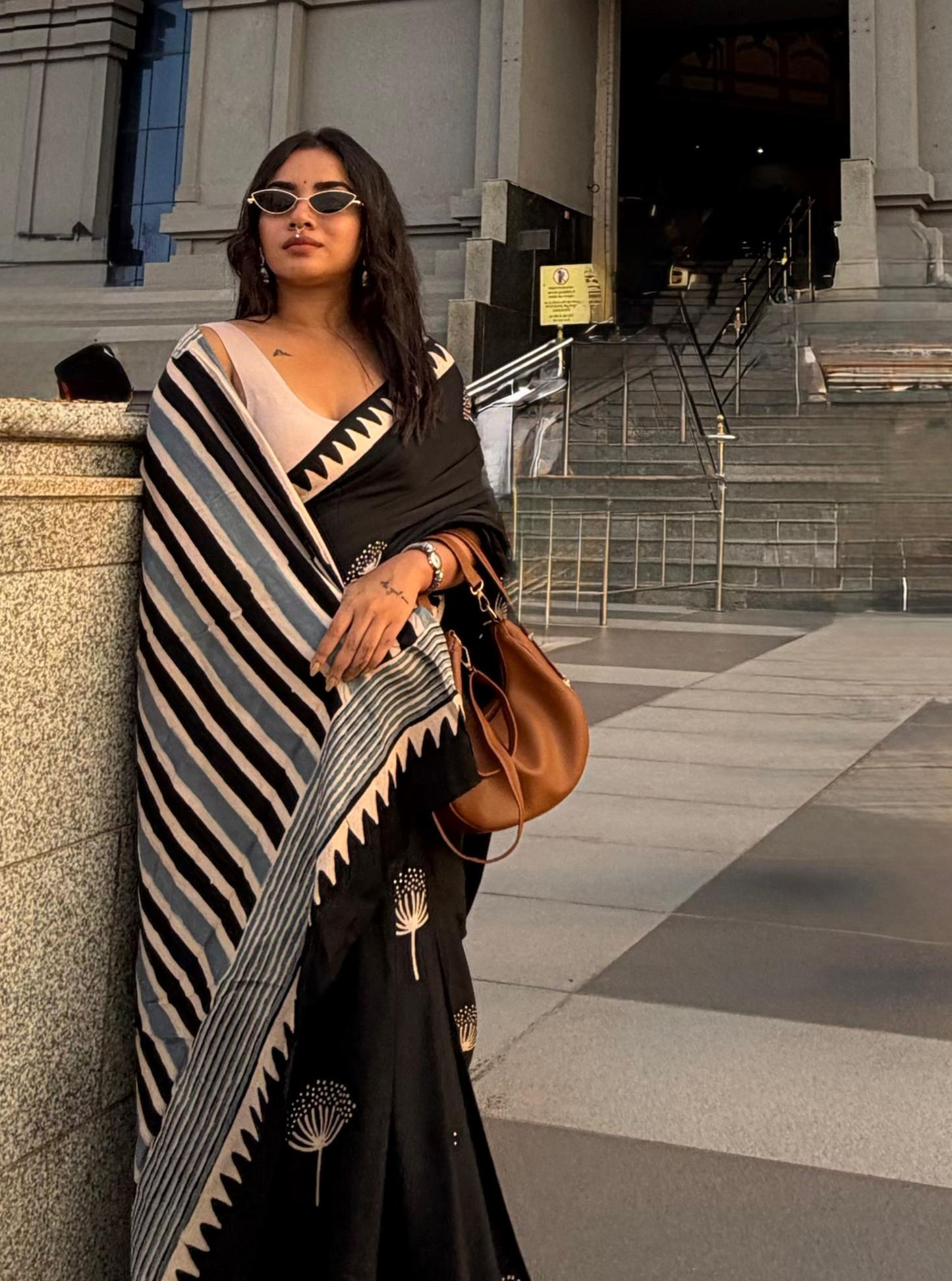 Midnight Bloom Modal Silk Hand-Blocked Ajrakh Saree