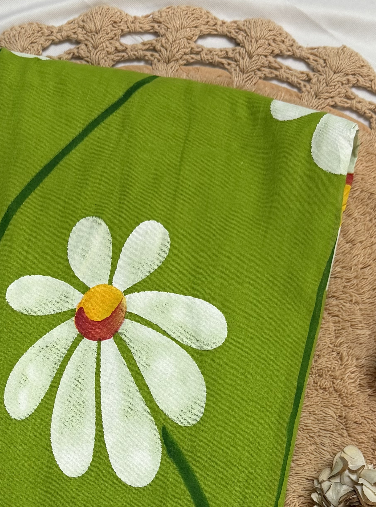 Fresh Light Green Hand-Painted Mul Cotton Saree with Floral Design & Tassels