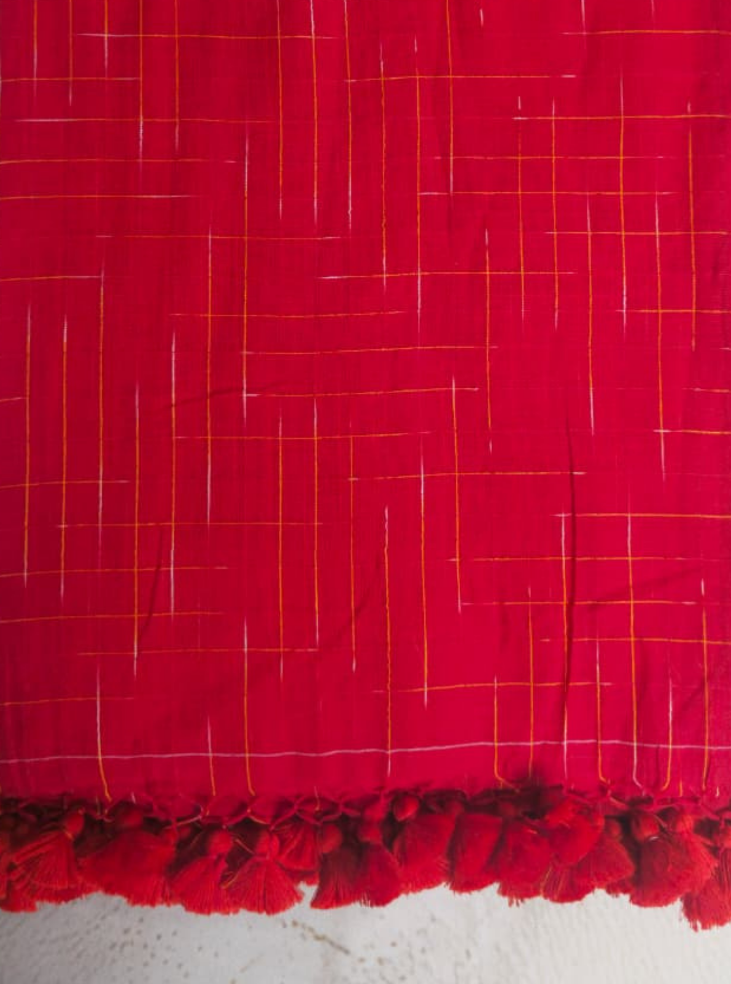 Bright Red Mul Cotton Saree with Minimal Check Weave