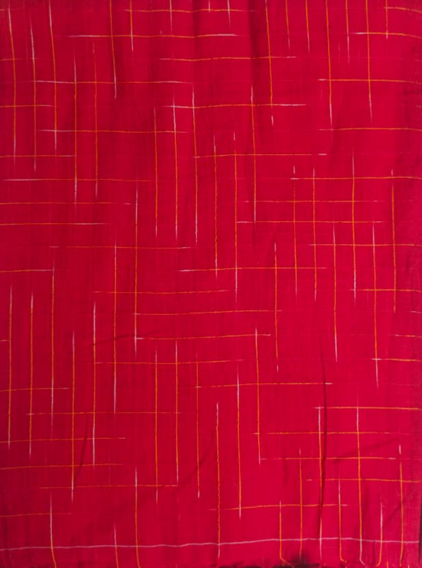 Bright Red Mul Cotton Saree with Minimal Check Weave