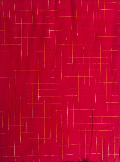 Bright Red Mul Cotton Saree with Minimal Check Weave