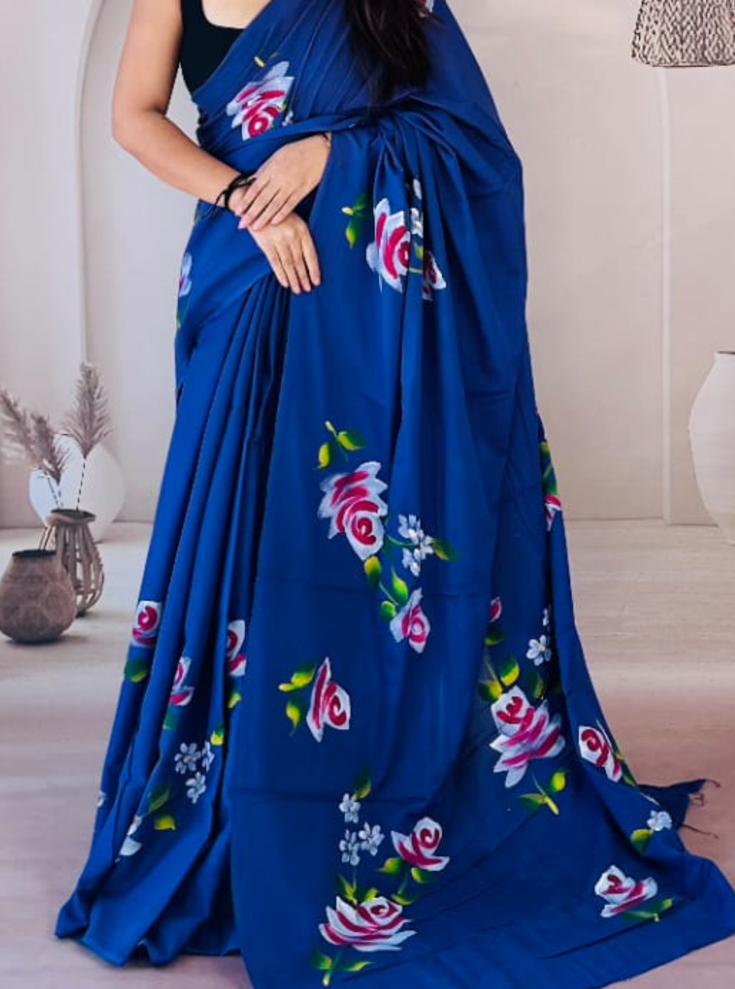 Royal Blue Cotton Jaipur Bagru Print Saree