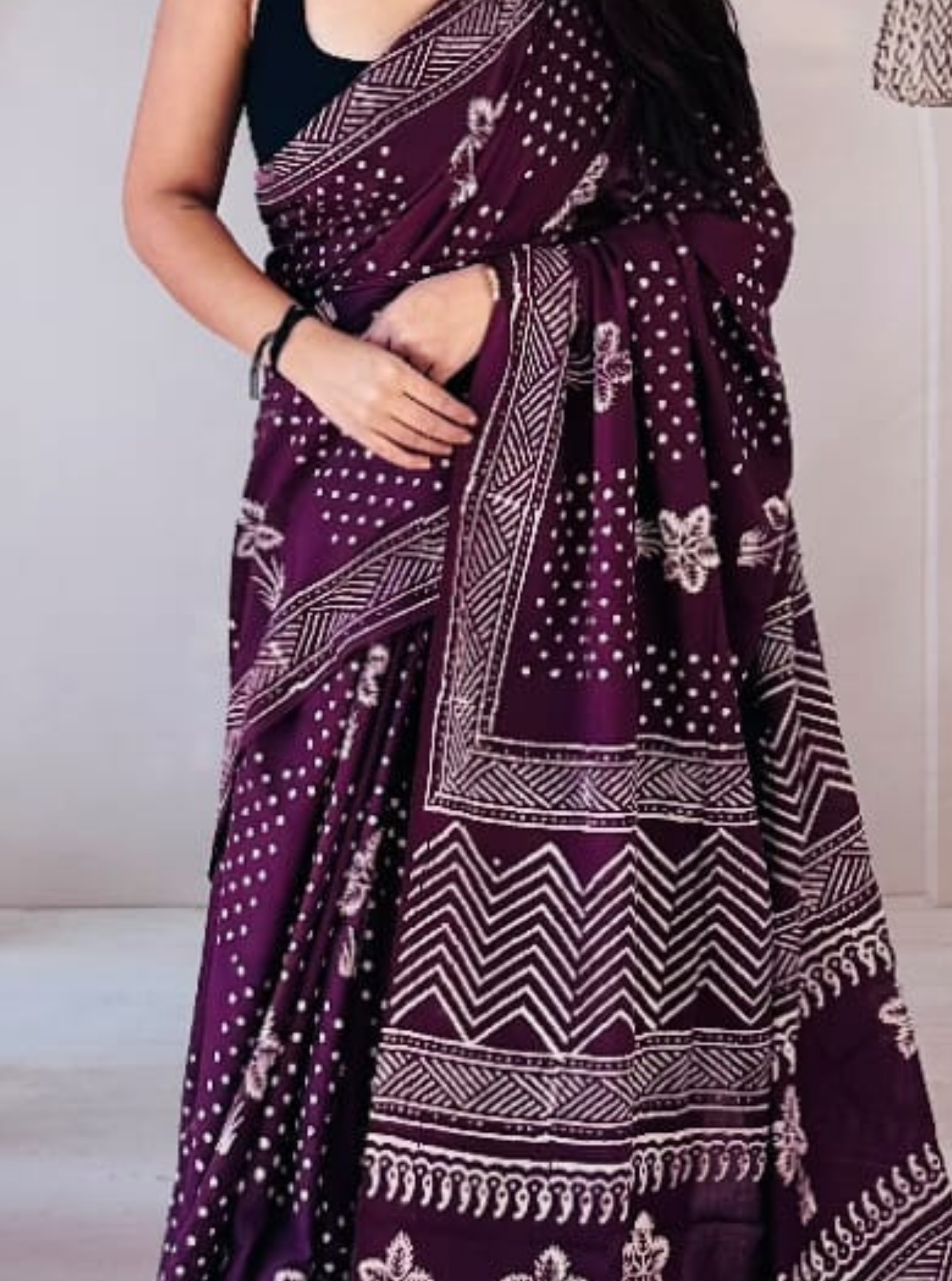 Deep Purple Cotton Jaipur Bagru Print Saree