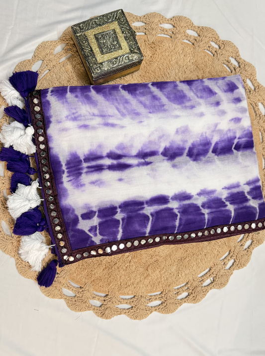Purple Tie-Dye Mul Cotton Saree with Mirror Work Border