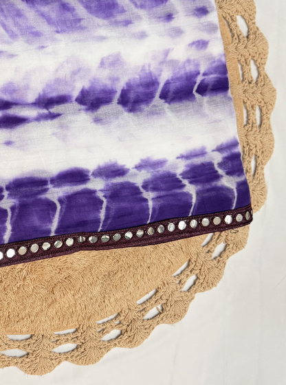 Purple Tie-Dye Mul Cotton Saree with Mirror Work Border