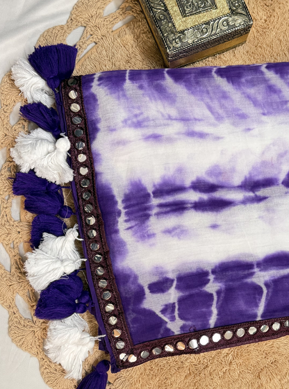 Purple Tie-Dye Mul Cotton Saree with Mirror Work Border