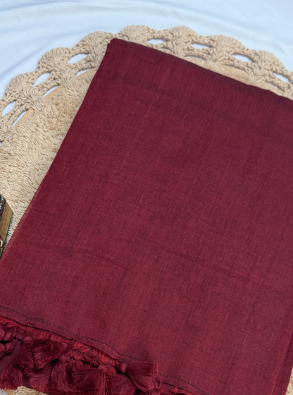 Classic Maroon Mul Cotton Saree with Tassel Pallu