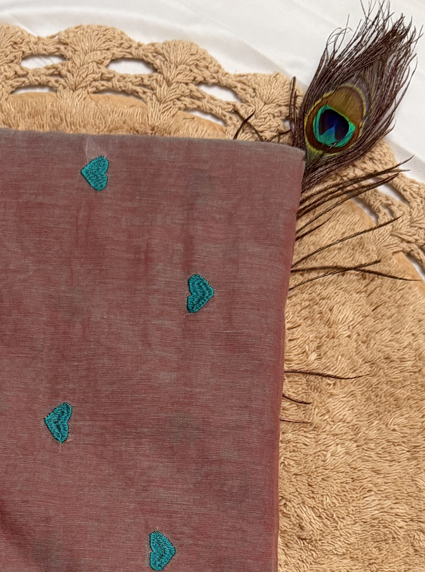 Subtle Dusty Pink Mul Cotton Saree with Minimal Embroidery & Green Tassels