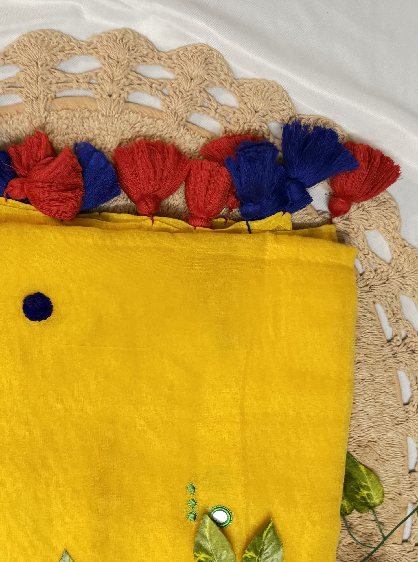 Sunshine Yellow Mul Cotton Saree with Multicolor Tassels