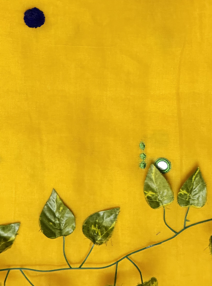 Sunshine Yellow Mul Cotton Saree with Multicolor Tassels