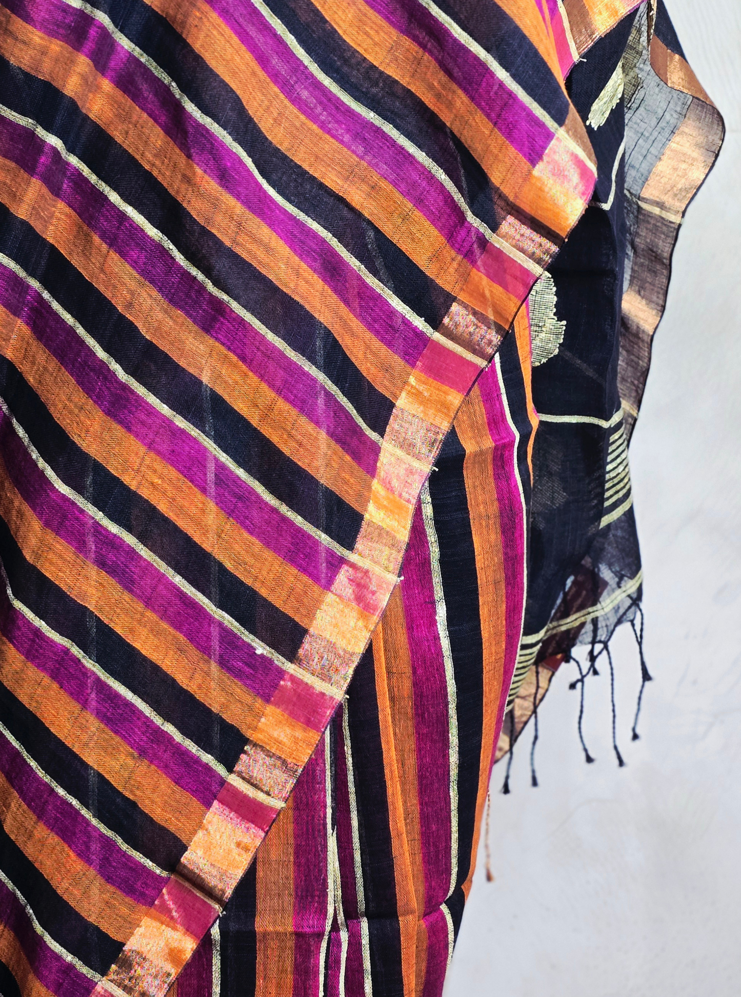 Bold Striped Linen Cotton Saree in Multicolor Tones