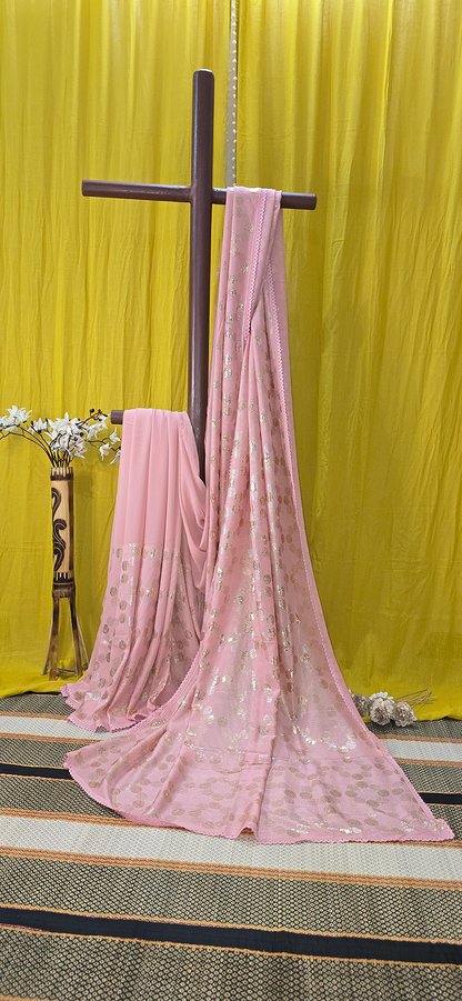Stunning Pink Georgette Saree with Heavy Hand Work for Festive Wear