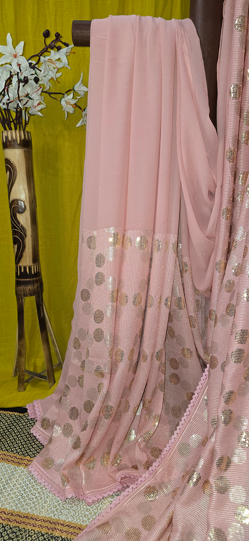 Stunning Pink Georgette Saree with Heavy Hand Work for Festive Wear