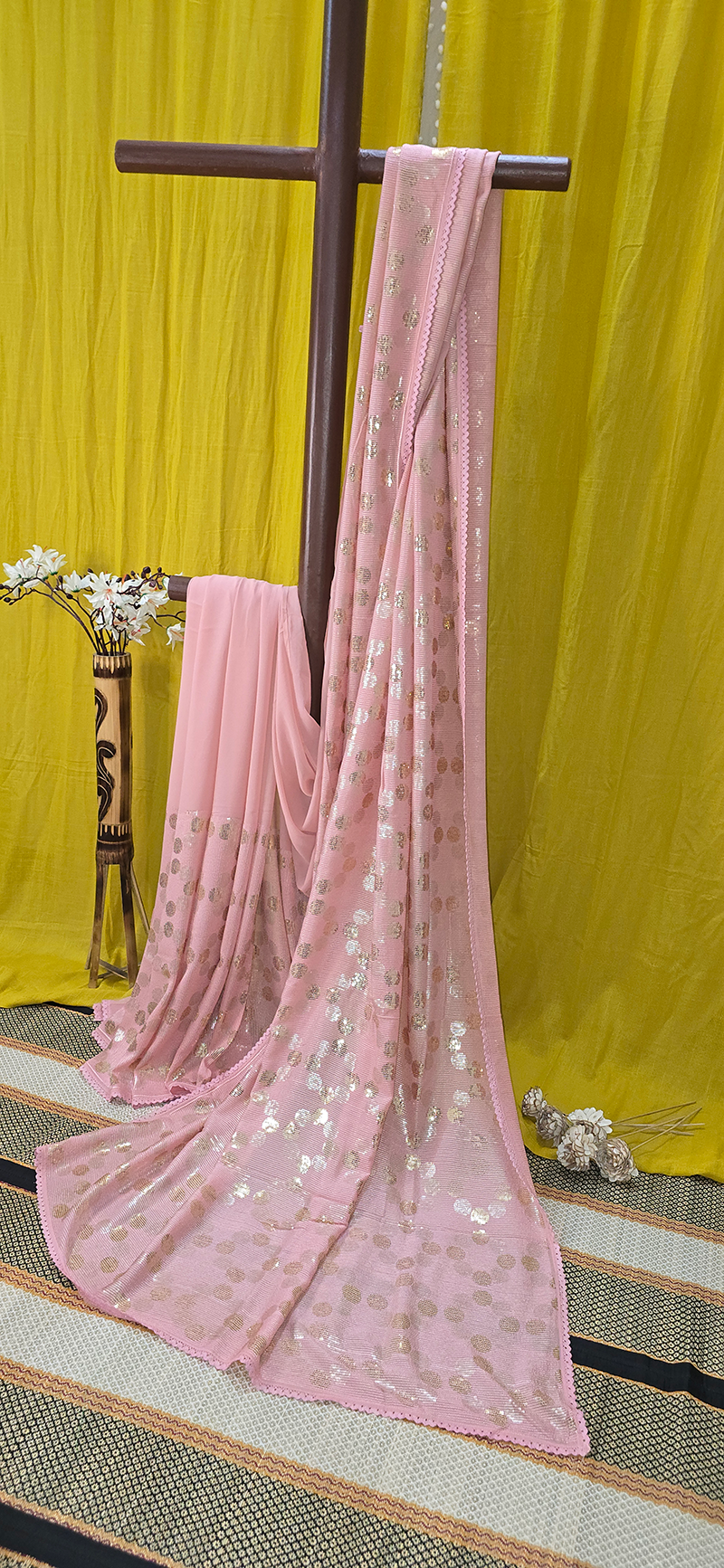 Stunning Pink Georgette Saree with Heavy Hand Work for Festive Wear