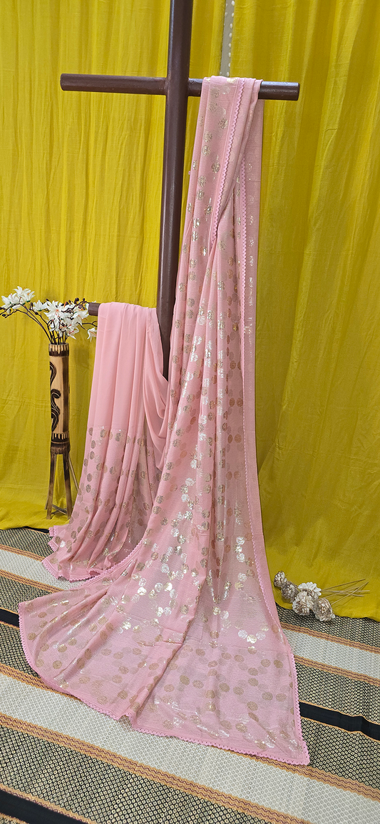 Stunning Pink Georgette Saree with Heavy Hand Work for Festive Wear