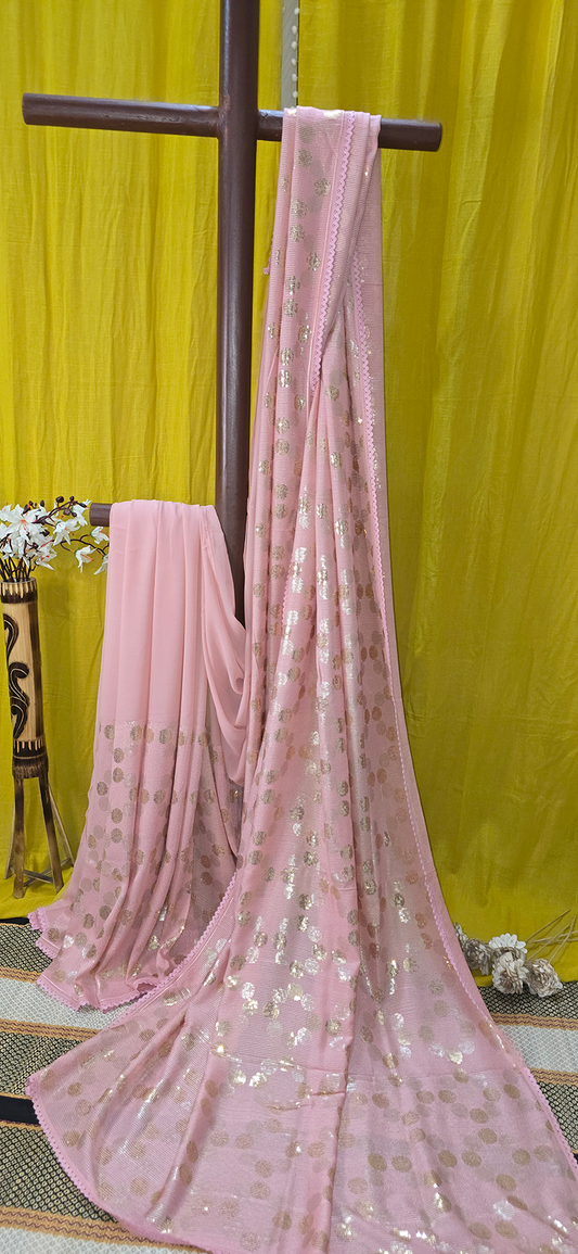 Stunning Pink Georgette Saree with Heavy Hand Work for Festive Wear