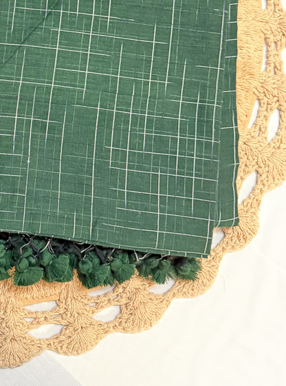 Forest Green Mul Cotton Saree with Subtle Grid Design