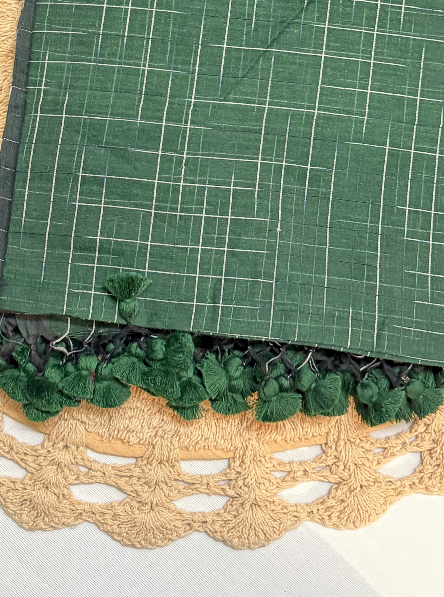 Forest Green Mul Cotton Saree with Subtle Grid Design
