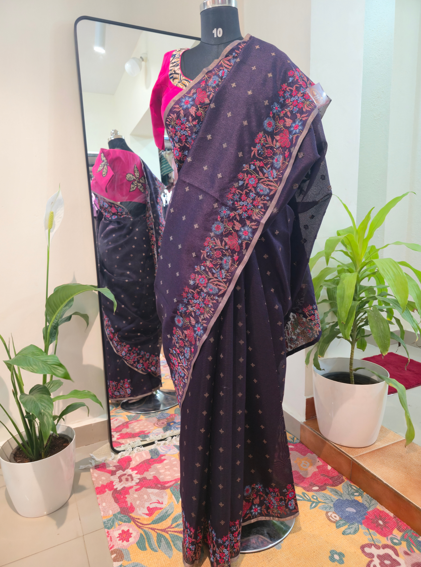 Elegant Deep Purple Designer Silk Saree with Floral Embroidery Border