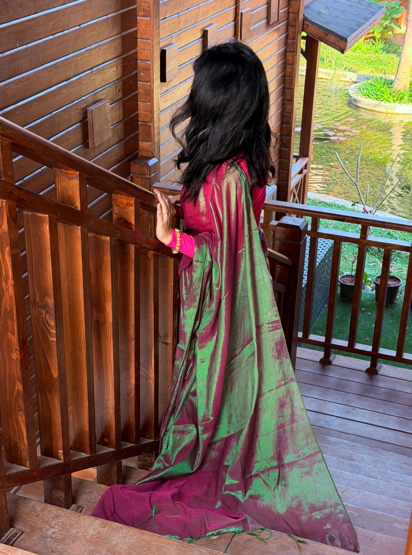 Rose Pink & Aqua Tissue Cotton Saree with Subtle Sheen