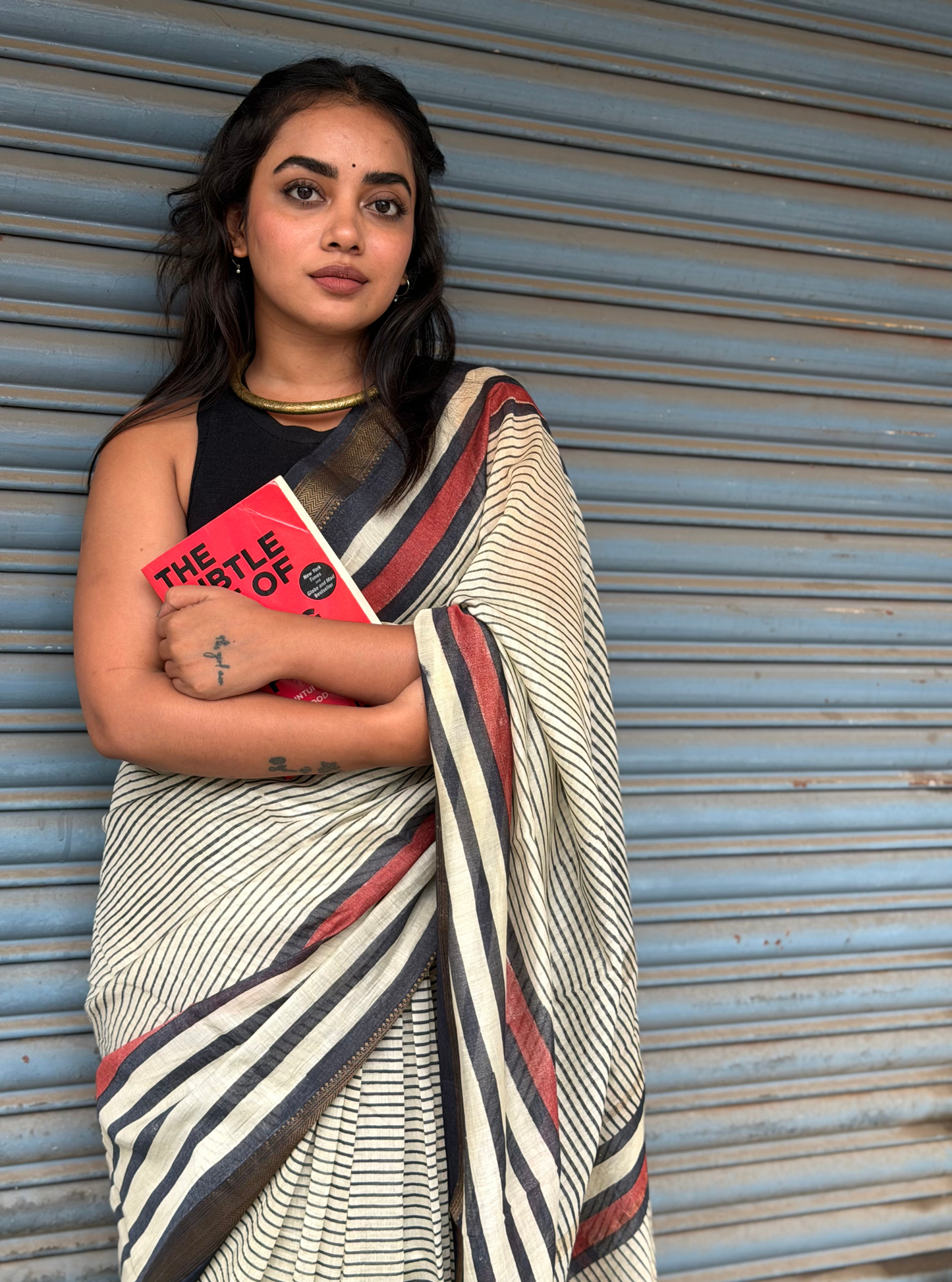 Classic Maheshwari Silk Saree with Contemporary Stripe Border