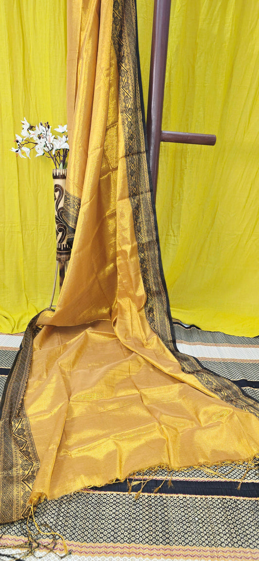 Stunning Yellow Tissue Cotton Saree with Border Design for Festive Wear