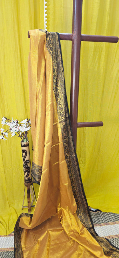 Stunning Yellow Tissue Cotton Saree with Border Design for Festive Wear